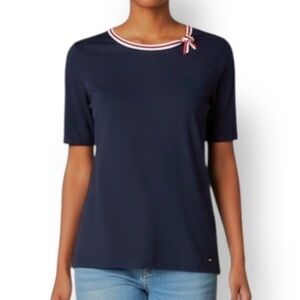 4/$20 Tommy Hilfiger Navy Short Sleeve Tee Red White Trim Logo Top Size S